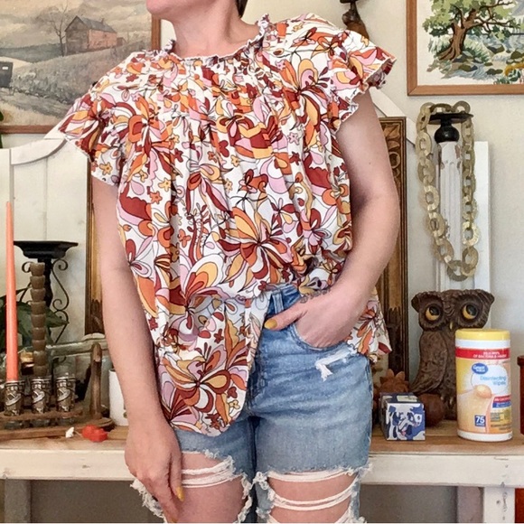 a.n.a Tops - Retro Hippie Flower Power Smock Style A.N.A Blouse Size 2XL
